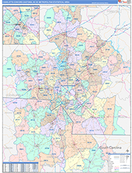 Charlotte-Concord-Gastonia Metro Area Wall Map Color Cast Style 2026